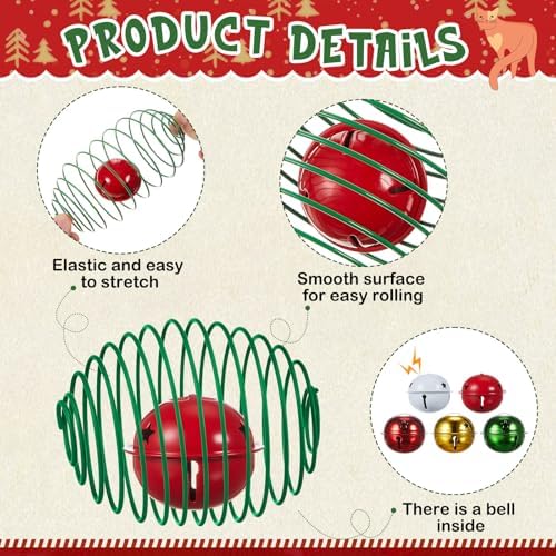 Jecery 5 Pcs Cat Toys Spring,Bell,Christmas Colors - Image 3