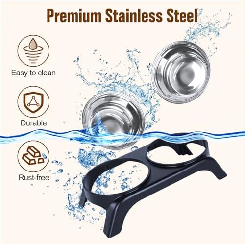 Elevated Cat Bowls, Anti Vomiting Raised Cat Food Bowl with 2 Stainless Steel Bowls, Prevent Neck Pain Cat Bowl Set, ABS Anti Slip Stand Cat Bowls for Indoor Cats & Puppies (Grey) - Image 4