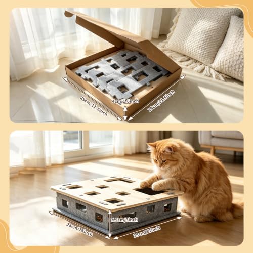 Wooden Felt Cat Slow Feeder Puzzle Box - Image 6