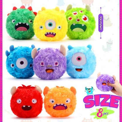 HyDren 8 Pack Plush Squeaky Dog Ball Dog Toys Gift for Small Medium Teething Puppy 2 In1 Fuzzy 4" with Squeakers Cute Funny Chewing Toys for Pet Gift(Funny) - Image 2