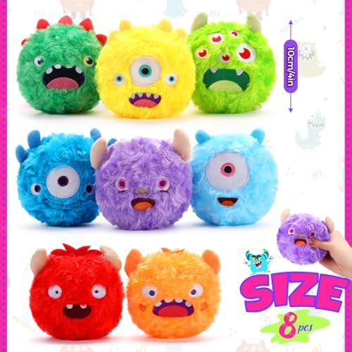 HyDren 8 Pack Plush Squeaky Dog Ball Dog Toys Gift for Small Medium Teething Puppy 2 In1 Fuzzy 4" with Squeakers Cute Funny Chewing Toys for Pet Gift(Funny) - Image 2