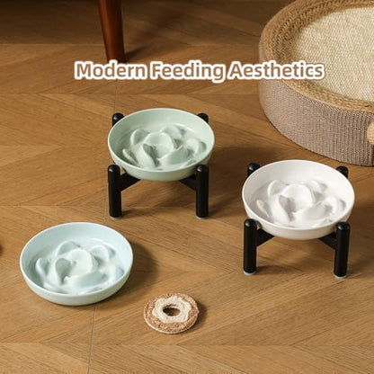 Elevated Slow Feeder Cat Bowl - Melamine Cat Food Plate with Anti-Slip Metal Stand - Raised Maze Dish for Slow Eating - Pale Blue - Image 5