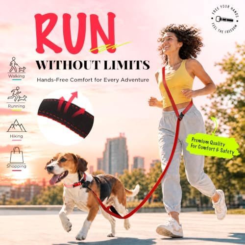 Hands Free Dog Leash, 5.9-8.2ft Multifunctional Crossbody Rope with Explosion-Proof Handle and Adjustable Training Hands Free Leash for Medium Dog Walking Running Hiking Travel Red - Image 4