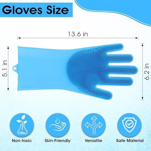 High-Density Silicone Pet Grooming Gloves with Enhanced Five Finger Design for Bathing, Massaging Dogs and Cats (Blue) - Image 2