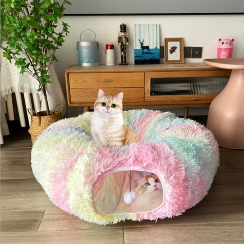 Cat Bed Tunnel Tube Toy Rainbow Plush by Mabaytir