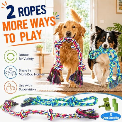 Tough Dog Rope Toys for Aggressive Chewers, Tough Tug of War Dog Toys for Large, Medium & Small Dogs – 5 Pack Including 2 Ropes & 3 Supplies - Image 2