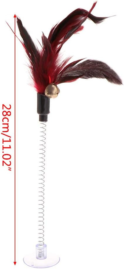 Forgun Cat Toys Feather Stick Spring Suction Cup Pet Teaser Funny Interactive Wand Pen