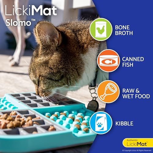 LickiMat Slomo, Cat Slow Feeder Lick Mat, Boredom Anxiety Reducer; Perfect for Food, Treats, Yogurt, or Peanut Butter. Fun Alternative to a Slow Feed Cat Bowl or Dish, Turquoise - Image 4