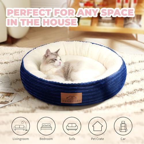 Zerbuger 23in Navy Blue Round Dog Bed Sofa for Dogs Cats, Machine Washable - Image 6