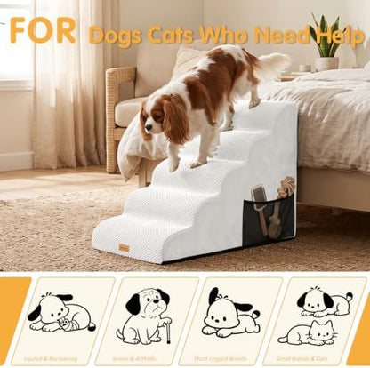 Topmart High Density Foam Dog Steps 5 Tiers, Extra Wide Deep Pet Steps - Image 5