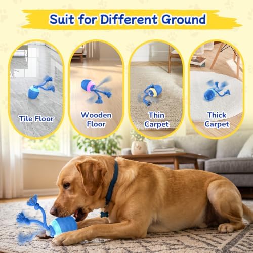 Interactive Dog Toys, Automatic Rolling Dogs Toy with Rope for Medium/Large Dogs, Touch Activated Moving Dog Ball for Boredom(Blue) - Image 4