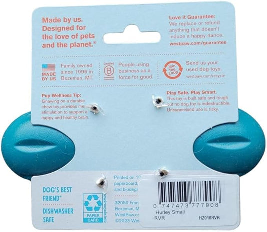 WEST PAW Hurley Dog Bone Chew Toy for Tough Chewers- Safe and Durable Fetch and Chew Toy for Dogs- Dishwasher Safe, Lightweight, Floatable, Made in USA - for Small Dogs - River Blue, Small