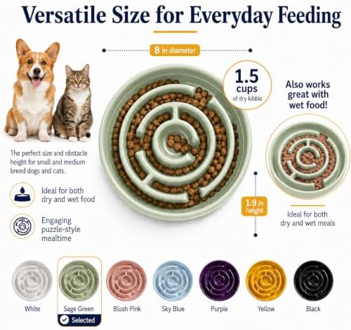 Ceramic Slow Feeder Dog Bowl 1.5 Cup Puzzle Dish for Small Medium Dogs - Image 2