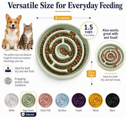 Ceramic Slow Feeder Dog Bowl 1.5 Cup Puzzle Dish for Small Medium Dogs - Image 2