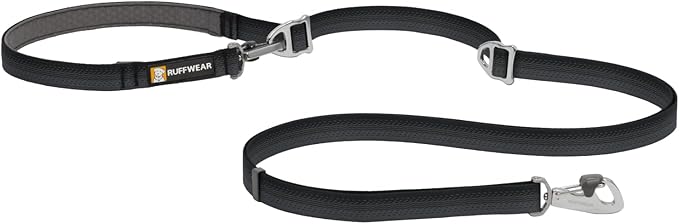 Ruffwear, Switchbak Hands‑Free Dog Leash, Adjustable 2.5–7 ft, Double‑Ended Lead with Lockable Crux Clips and Sliding V‑Rings, Waist‑Worn, Over‑Shoulder or Handheld, Basalt Gray