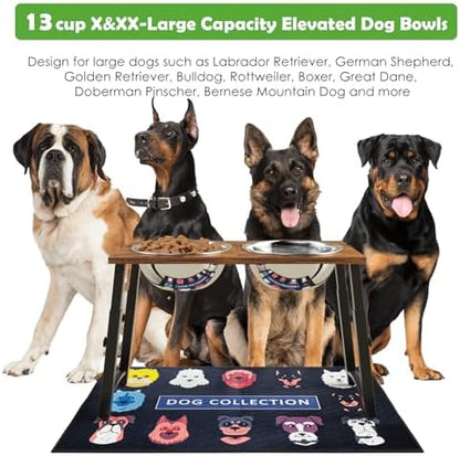 Elevated Dog Bowls for Large Extra Large Dogs with Mat, 4 Height Adjustable, 2 Stainless Steel Dog Bowls 3000ml,101oz - Image 2