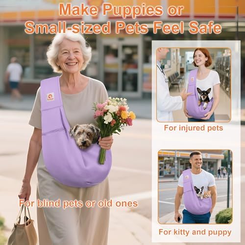 Tomkas Dog Cat Carrier Sling Zip Pocket & Adjustable Strap(M,Light Purple) - Image 3