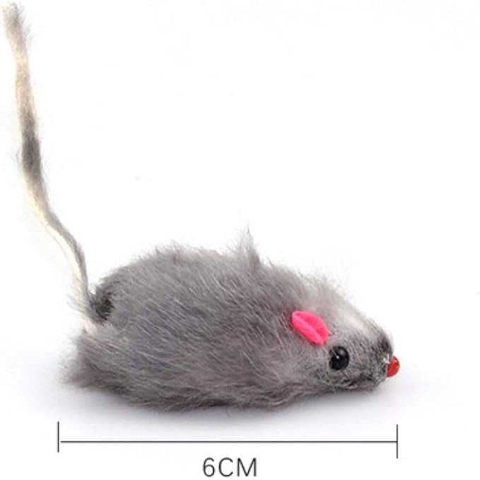 Real Fur Mice Rattle 12 Pack, Cat Toys Rainbow Mice Rabbit Feather for Cats and Kittens