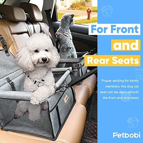 Petbobi Pet Reinforce Car Booster Seat for Dog Portable and Breathable car Booster seat with Seat Belt Dog Carrier Safety car seat for Travel, with Clip on Leash with PVC Tube (Cationic Fabric Grey) - Image 5