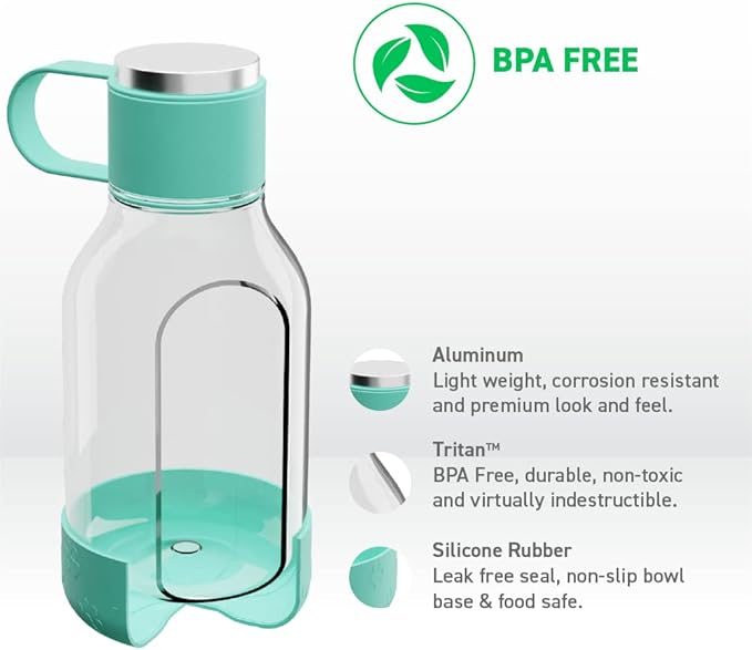Asobu Buddy Bottle a Stainless Steel Insulated Water Bottle for with Removable Dog Water Bowl and Dog Food and Treat Storage Bowl (Green, Tritan 50 oz Water Bottle with Bowl)