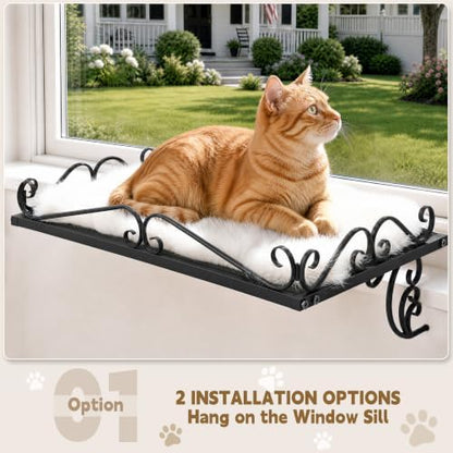 PUPETPO Cat Window Perch for Large Cats, 2-in-1 Window & Sill Mount, Black - Image 3
