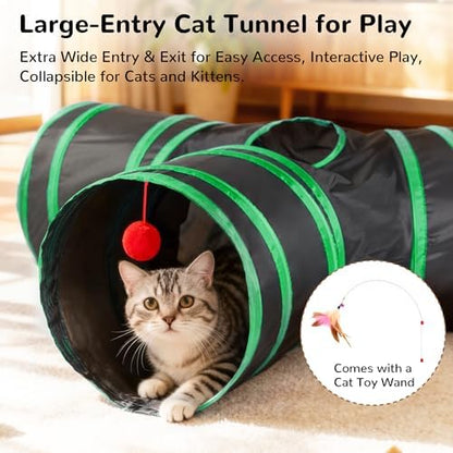 Tempcore Cat Tunnel, 3-Way Collapsible Toy for Indoor Cats, Black & Green - Image 4
