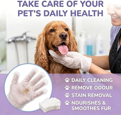 Pet Glove Wipes for Dogs & Cats, 2-in-1 Disposable Dog Cleaning Gloves for Bathing, No-Rinse Grooming Wipes for Paw, Face, Ear & Body, Aloe & Jojoba Oil, 6 Count - Image 2