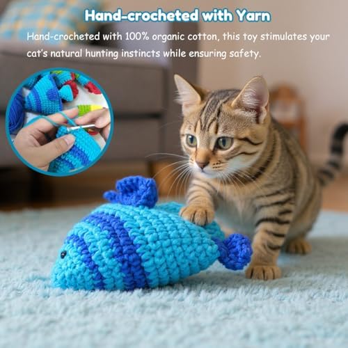 Catnip Fish Toy - Hand-Crocheted with Real Catnip & Bell, Interactive Kicker Toy for Cats Kitten, Soft & Safe for Biting - Image 5