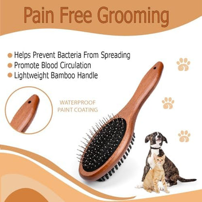 Double-Sided Pet Slicker Brush for Dogs and Cats - Professional Grooming Comb with Pins and Bristles - Ideal for Long and Short Hair - Shedding and Tangle Removal - Durable and Gentle Brush - Image 3