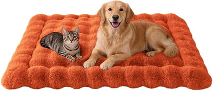 Large Dog Bed Mat, Extra Large Plush Faux Fur Washable Pet Bed for Large Dogs, Non-Slip Fluffy Dog Mat – Machine Washable XL Dog Sleeping Pad for Large Breeds, 35 x 27 Inch Orange