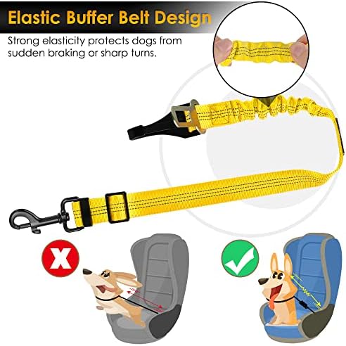 SlowTon Dog Harness, Adjustable Dog Seatbelt, 2 in 1 Latch Bar Attachment, Reflective Nylon Belt Tether, Yellow, 27.55in - Image 4
