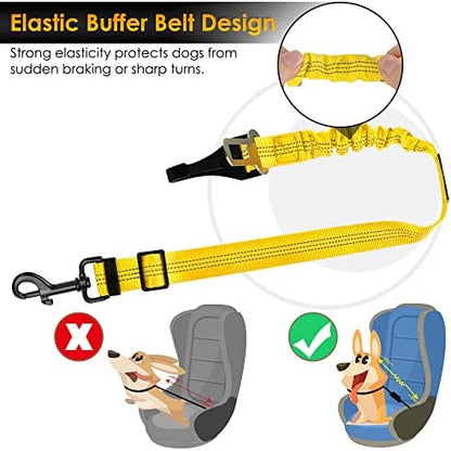 SlowTon Dog Harness, Adjustable Dog Seatbelt, 2 in 1 Latch Bar Attachment, Reflective Nylon Belt Tether, Yellow, 27.55in - Image 4