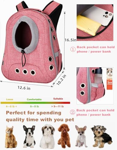 Small Dog Cat Chest Backpack Carrier,Large Space Ventilated Front Facing Backpack Carrier for Puppy,Lightweight Doggy Backpack for Hiking,Camping,Travel,Outdoor,Max 12 lbs(Pink) - Image 2