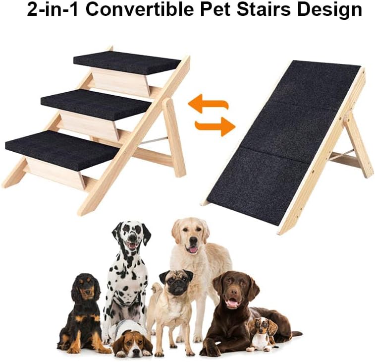 Wooden Pet Stairs for Medium Dogs, Foldable pet Stairs Dog Stairs Ramp with Non-Slip Pads, 3-Step Wood Cat Ladder for High Beds Sofa Dog Steps Couch Car, Portable Pet Steps Supporting up to 150 lb - Image 4