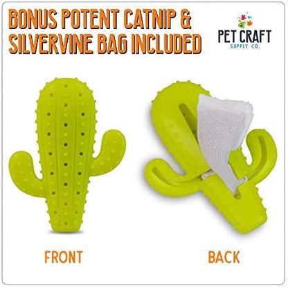 Pet Craft Supply Cactus Interactive Cat Toy Chew Toy Teeth Cleaning Bite Resistant 100% Natural Rubber with Bonus Catnip and Silvervine Bags for Kittens and Adult Cat - Image 3