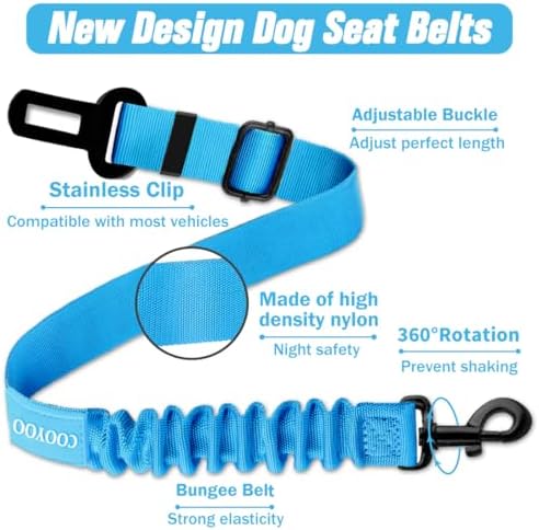 COOYOO Dog Seat Belt, Durability Retractable Dog Car Harness Adjustable Dog Seat Belt for Vehicle Nylon Pet Safety Seat Belts Heavy Duty & Elastic - Image 2
