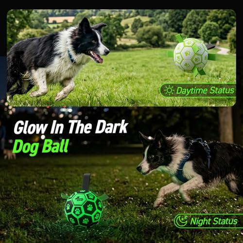 QDAN Glow in The Dark Dog Toys, Dog Soccer Ball with Straps, Night Play Fun - Image 3