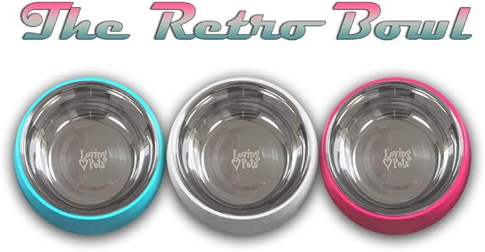 Loving Pets - Retro Bowl Dog Food Water Bowl No Tip Stainless Steel Elevated Pet Bowl No Skid Spill Proof (Small, Pink)
