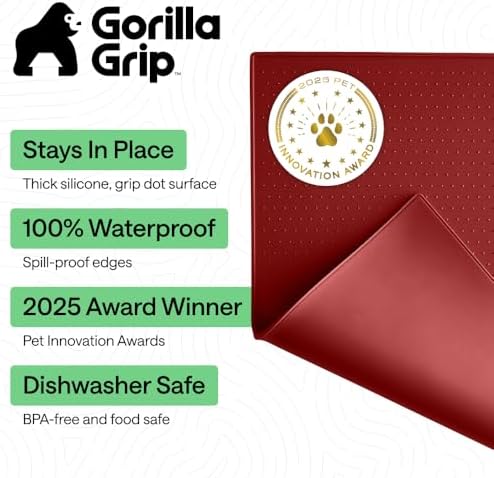 GORILLA GRIP Dog Food Mat, 100% Waterproof Silicone, 23x15 Red - Image 2