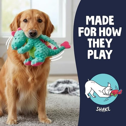 goDog Dragons Squeaky Plush Dog Toy with Chew Guard Technology, Durable Fabric & Squeaker for Active Play, Seafoam, Large - Image 5