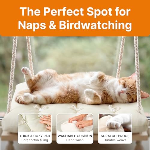 Cat Window Perch with Industrial-Grade Suction Cups - Solid Pine Wood Hammock Bed, Soft Cushion - 42 lb Capacity for Cats Inside - Image 5