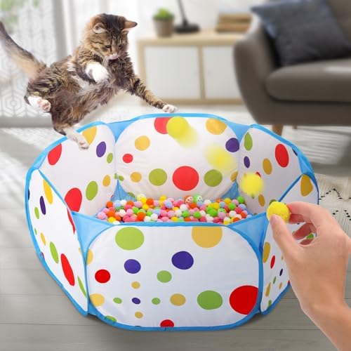 Palksky Ball Pit with 210 Toy Balls and 4 Spring Toys - Interactive Cat Toys for Bored Indoor Cats Self Play, Enrichment Toy for Fun and Exercise - Image 3