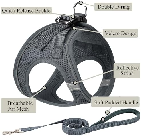 Dog Harness with Leash Set, Step-in Adjustable Puppy Pet Vest, Grey M - Image 2