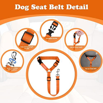 BWOGUE 2 Pack Dog Seat Belt for Car, Headrest Restraint Strap, Orange - Image 3