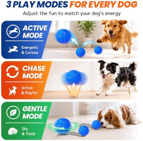Smart Interactive Dog Toy to Keep Them Busy, Automatic Moving, E-TPU Material, 3 Interactive Modes, IPX7 Waterproof, USB Rechargeable, Active Rolling Ball for Puppy, Medium and Large Dogs (Blue) - Image 3