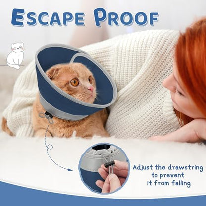 Cat Cone Collar Soft to Stop Licking, Adjustable, Foldable Lightweight Kitten Cones After Surgery Recovery for Cats & Kittens, Cat Cone Alternative, Easy Eating (Solid Blue, M) - Image 5