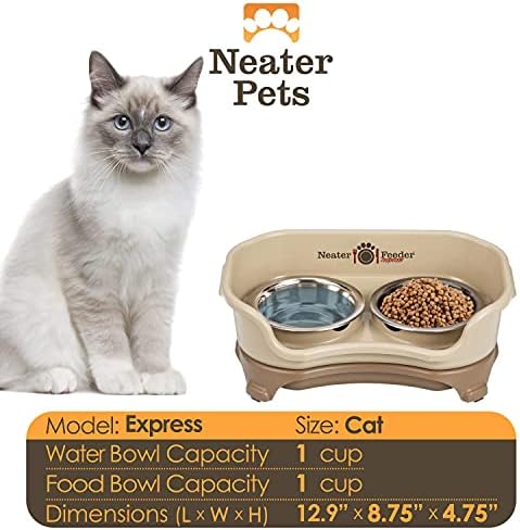 Neater Feeder Express Mess Proof Cat Bowls Elevated, No Spill Feeding Station, Stainless Steel Dishes for Food and Water, Raised Bowls for Indoor Cats, No Fatigue Whisker Friendly Dish, Cappuccino - Image 4