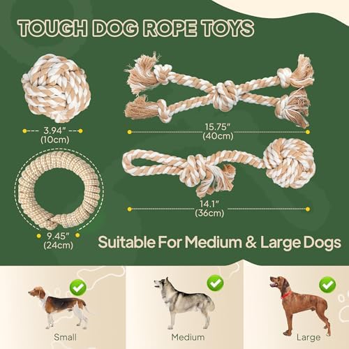 TwoEar Dog Rope Toy for Large Dogs - 4 Pack Natural Cotton Dog Chew Toys - Image 6