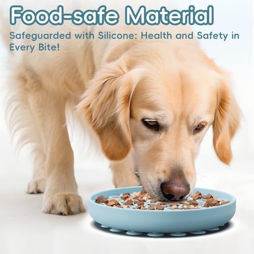 Silicone Slow Feeder Dog Bowl – Sky Blue Bone Pattern | Food-Grade Non-Slip Dog Dish for Anti-Bloat, Fast Eating Prevention, 7.5” x 1.5”, Dishwasher Safe - Image 2