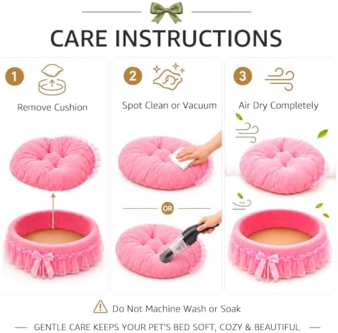 Pink Dog Bed Washable Princess Cat Couch Soft Plush Pet Sofa Nest Mat Snuggle Kitten Puppy Cave Beds Cute Cozy Kitten Doggy Kennel Cushion Small Medium Dogs Cats Sleeping Pad (S, Pink) - Image 6